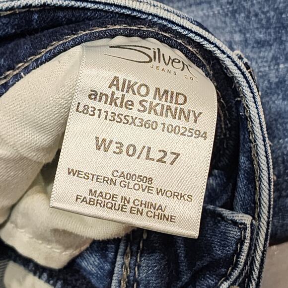 Silver Jeans AIKO Mid Ankle Skinny Mid Rise Jeans Raw Hem 30x27 - Picture 6 of 12
